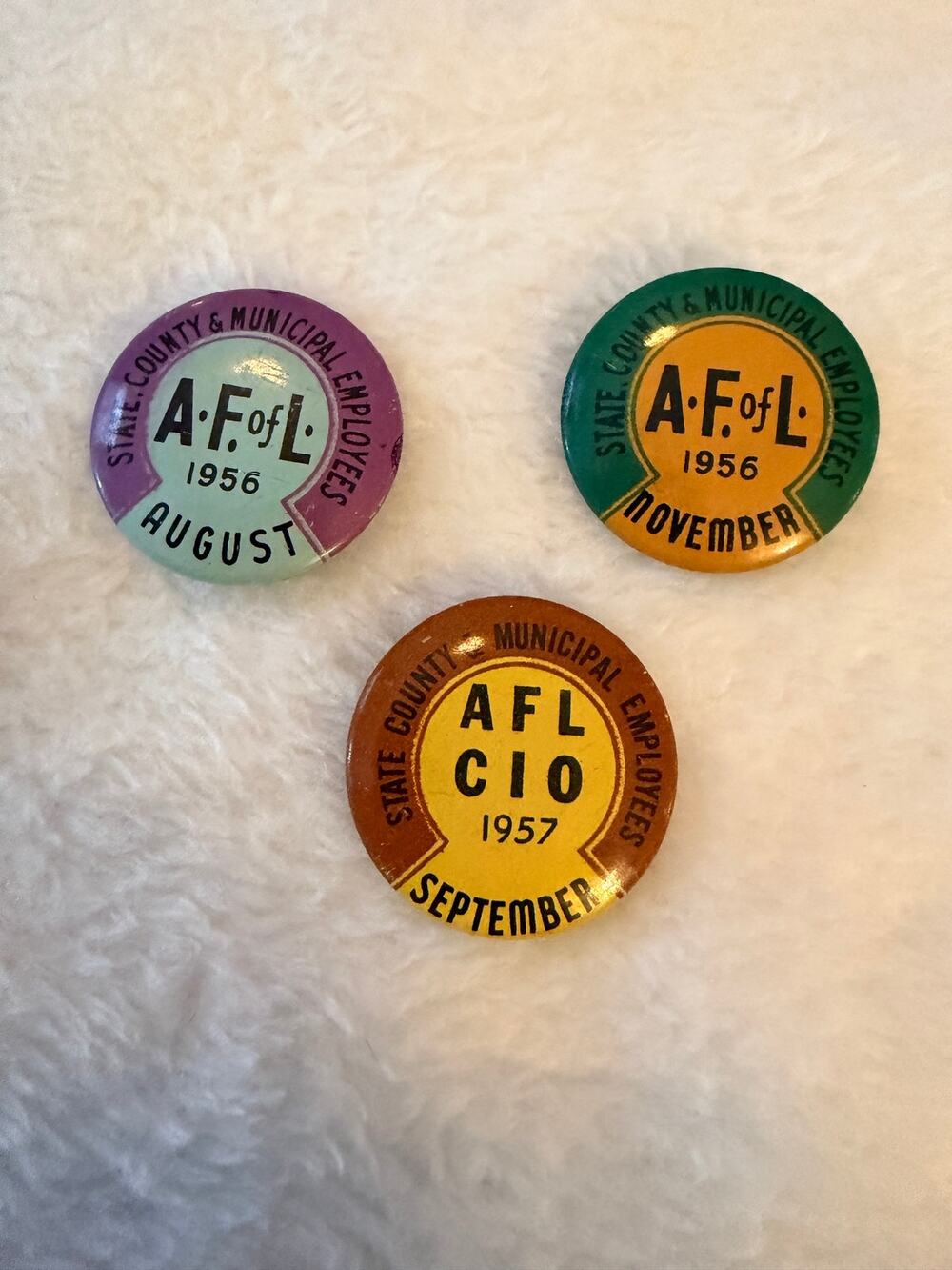 Vintage AFL CIO State County Municipal Employees Union Pins 1956 1957 Lot of 3